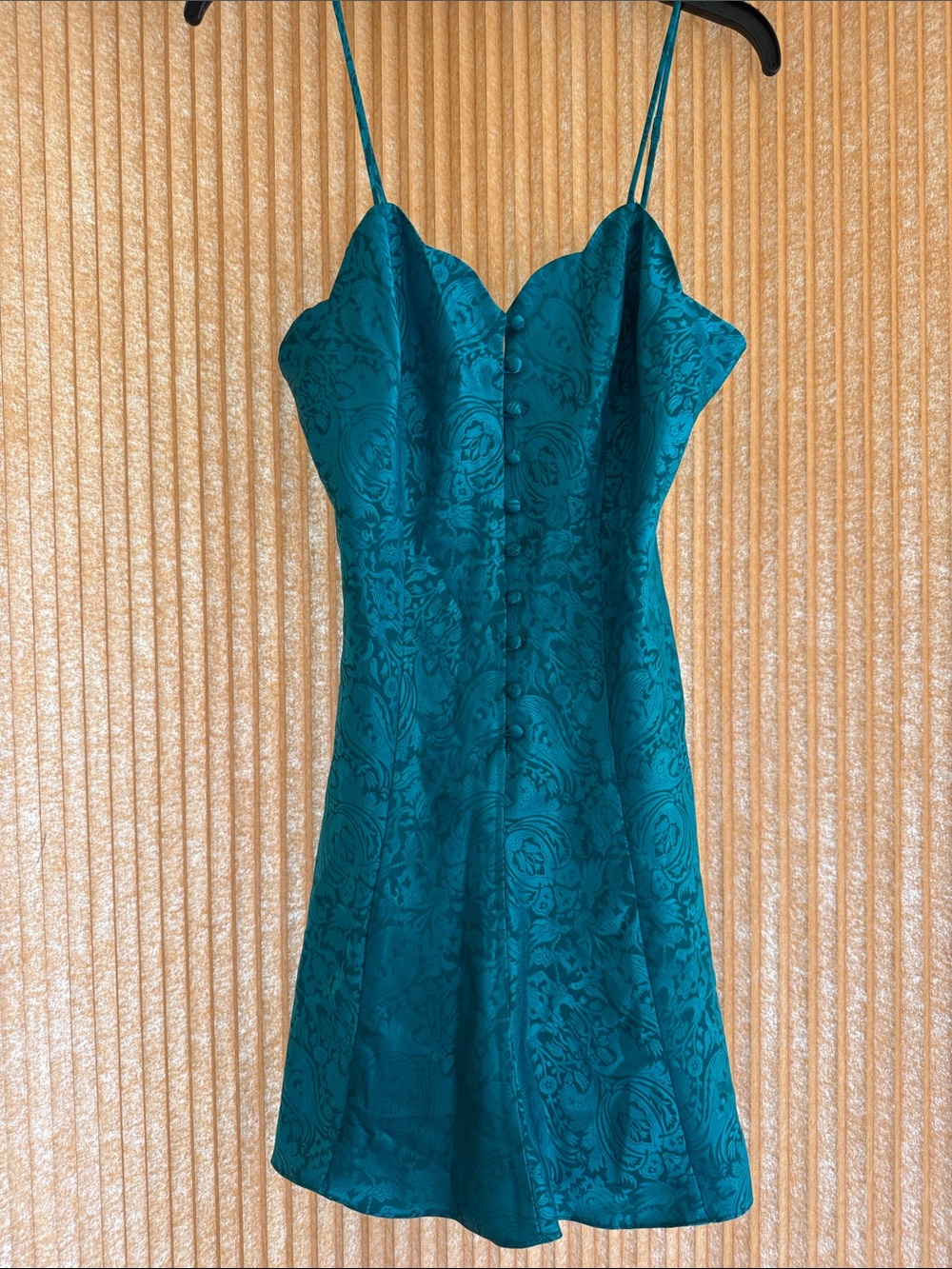 Victoria’s Secret Emerald Green Jacquard Slip Dress with Buttons Size S